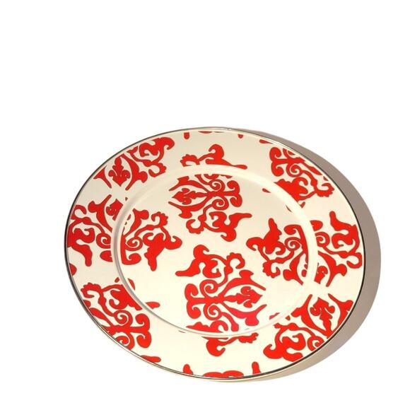 Golden Rabbit Red Abstract Swirl Enamelware Collector Plate 12.5" - Picture 6 of 10